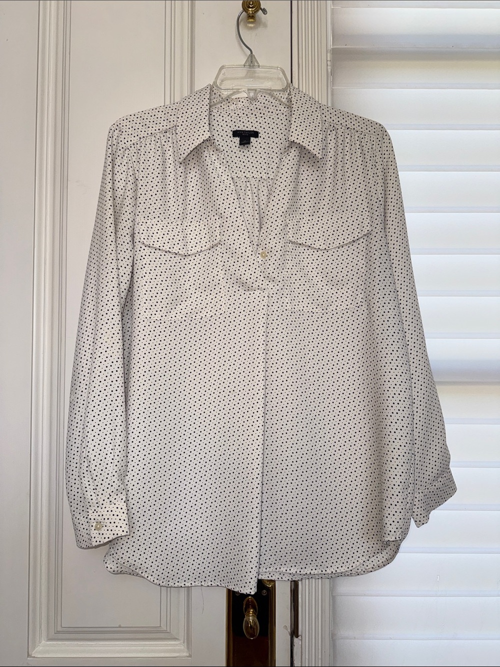 Ann Taylor White Blouse with Black Polka Dots